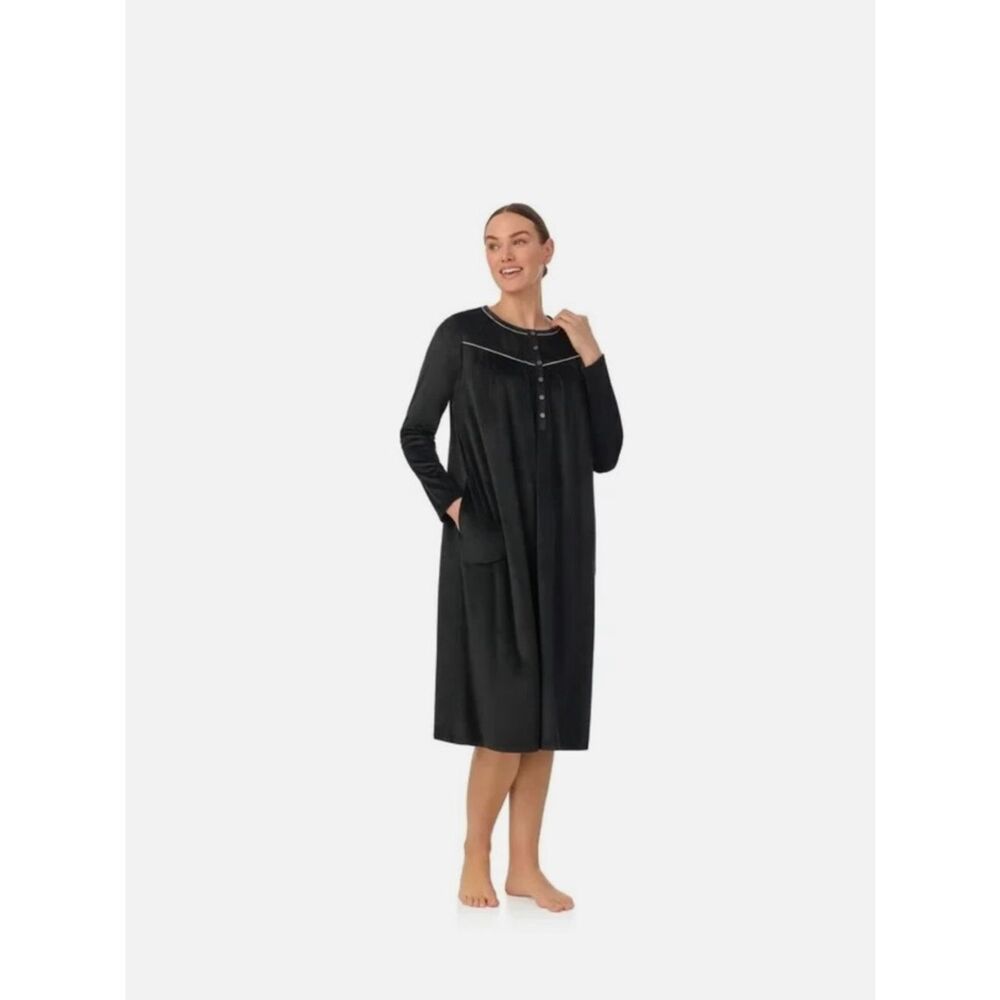 EUC Aria Collection Nightgown Long Sleeve Velour Black Pockets - Size 3X - Picture 5 of 10
